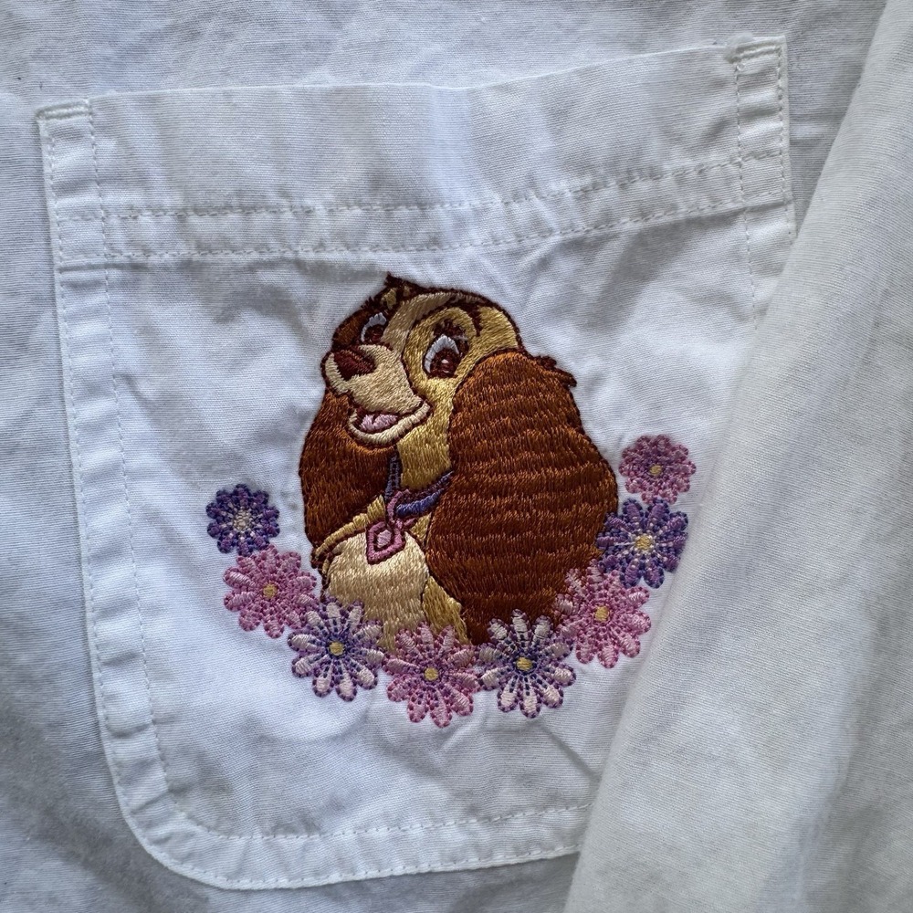 Vintage Disney Store Lady Embroidered Button Shirt Womens 2X Cotton White - Picture 3 of 13